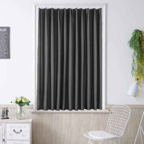 唐土工房 遮光カーテン 50cm丈 幅80cm 小窓 カーテン 遮光 おしゃれ 無地 UVカット 断熱 保温 防寒 遮熱 防音 省エネ 節電対策 昼夜目隠し 間仕切り ドレープカーテン 1枚入り アジャスターフック付き 北欧 シンプル 洗える ブラック